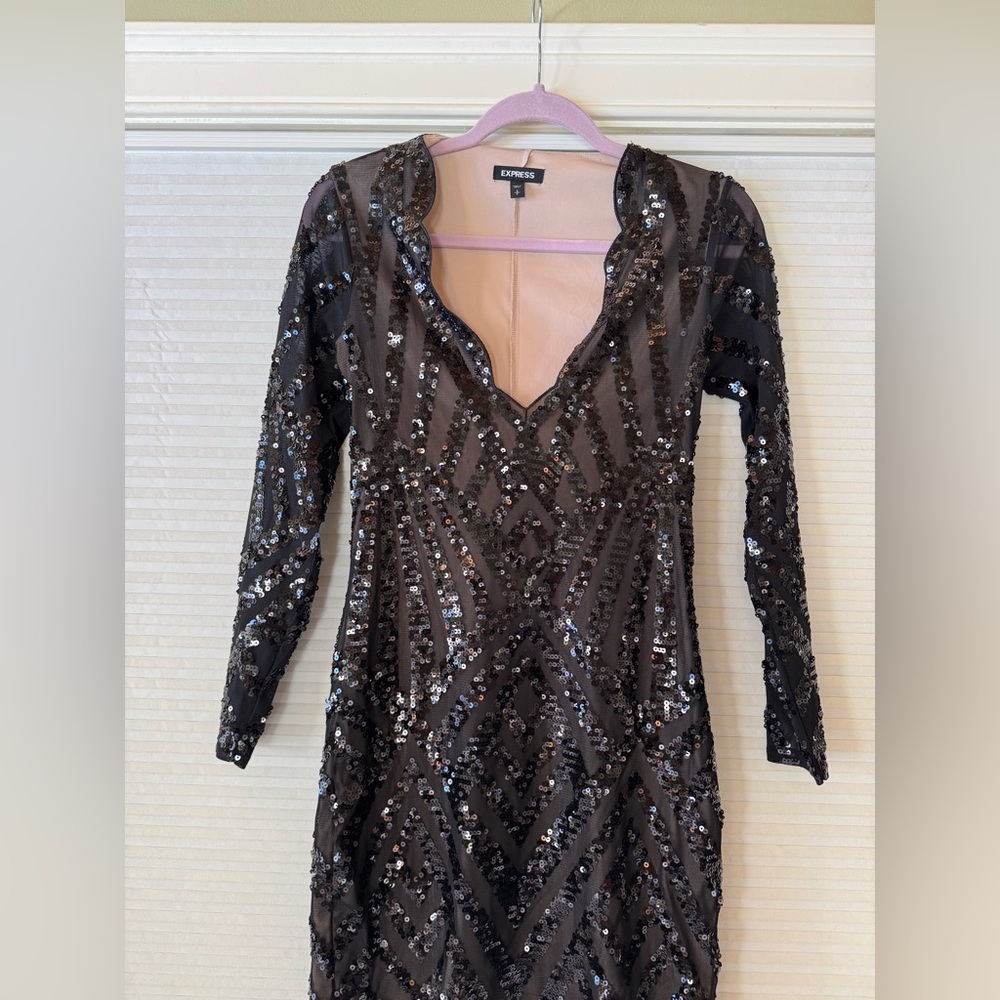 Express Black Sequin Mini Dress
